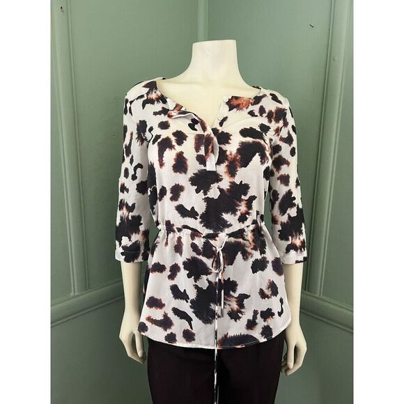 Armani Exchange V-Neck Leopard Print Tunic with Drawstring Waist 3/4 Sleeves XS - Picture 1 of 7